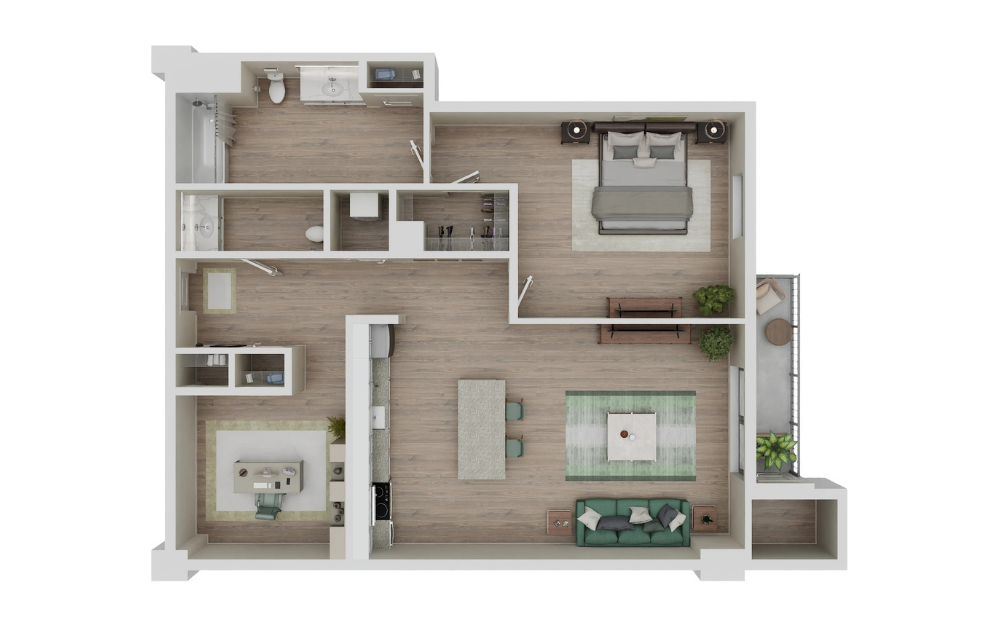 A7-S – Renovated - 1 bedroom floorplan layout with 1.5 bathroom and 848 square feet