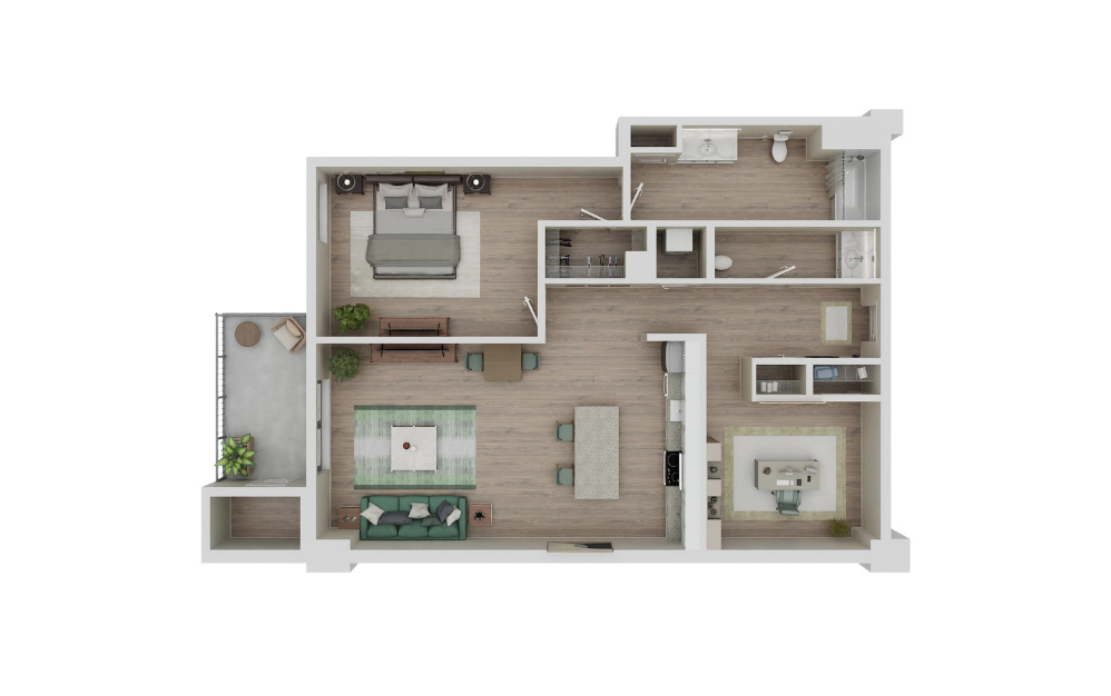 A9-S – Renovated - 1 bedroom floorplan layout with 1.5 bathroom and 971 square feet